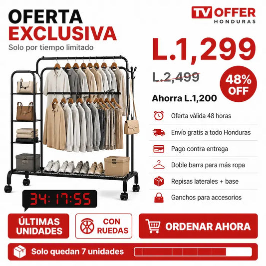 ClosetRack Pro — Perchero Closet Doble Barra con Ruedas y Repisas 👔 | + Garantía