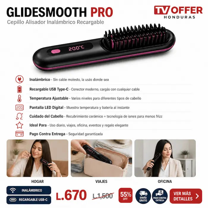 GlideSmooth Pro — Cepillo Alisador Inalámbrico Recargable USB-C 💁♀️ | + Garantía