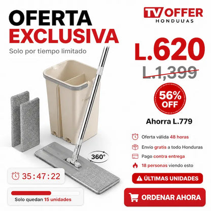 ScratchMop Pro — Trapeador Plano con Cubeta de Doble Cámara 🧹 | + Garantia