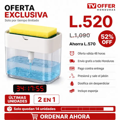 SoapFlow Pro — Dispensador de Jabón 2 en 1 con Portaesponja 🧽 | + Garantía