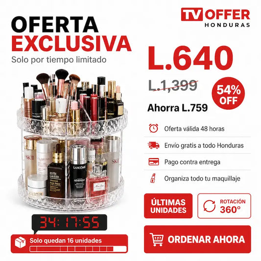 SpinOrganizer Pro — Organizador Giratorio 360° de Maquillaje Acrílico 💄 | + Garantía