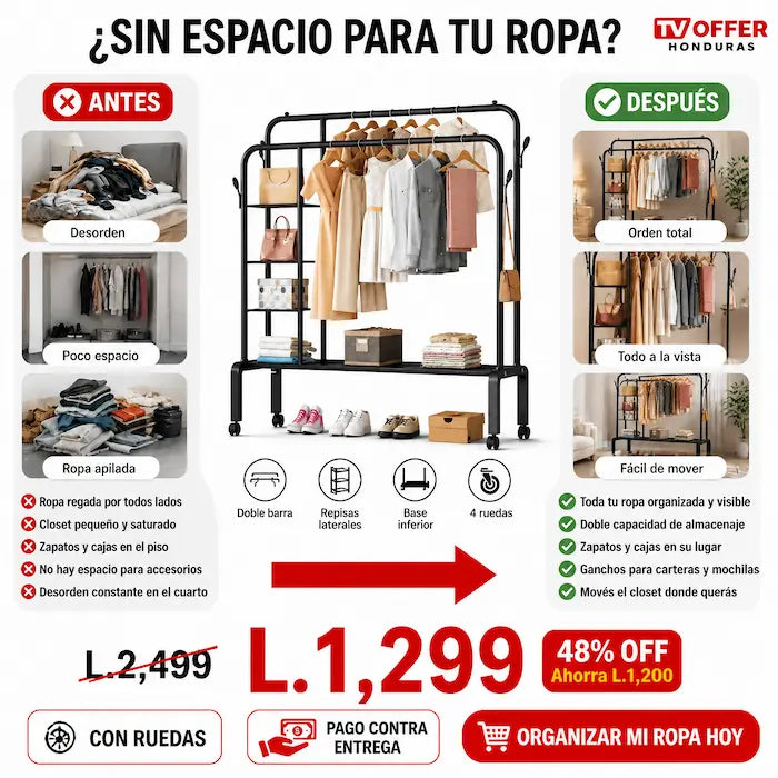 ClosetRack Pro — Perchero Closet Doble Barra con Ruedas y Repisas 👔 | + Garantía