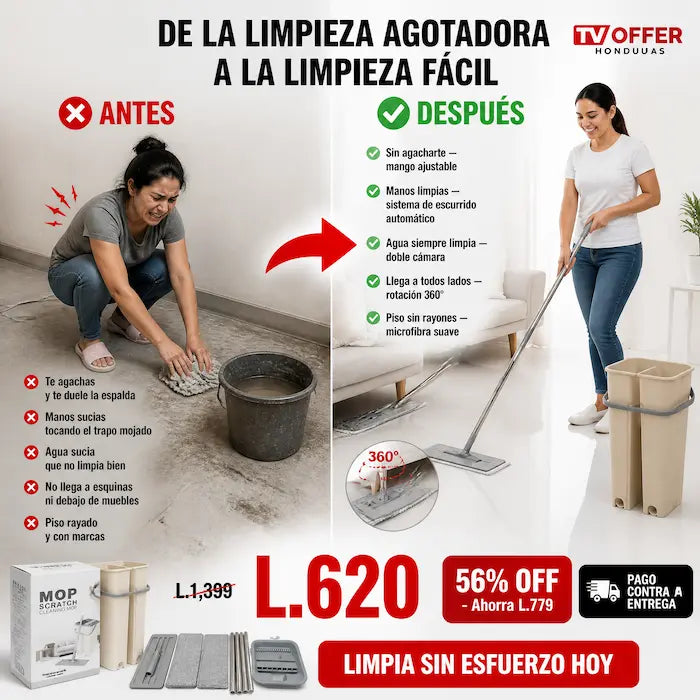 ScratchMop Pro — Trapeador Plano con Cubeta de Doble Cámara 🧹 | + Garantia