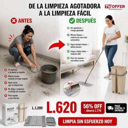 ScratchMop Pro — Trapeador Plano con Cubeta de Doble Cámara 🧹 | + Garantia