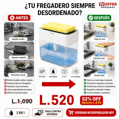 SoapFlow Pro — Dispensador de Jabón 2 en 1 con Portaesponja 🧽 | + Garantía