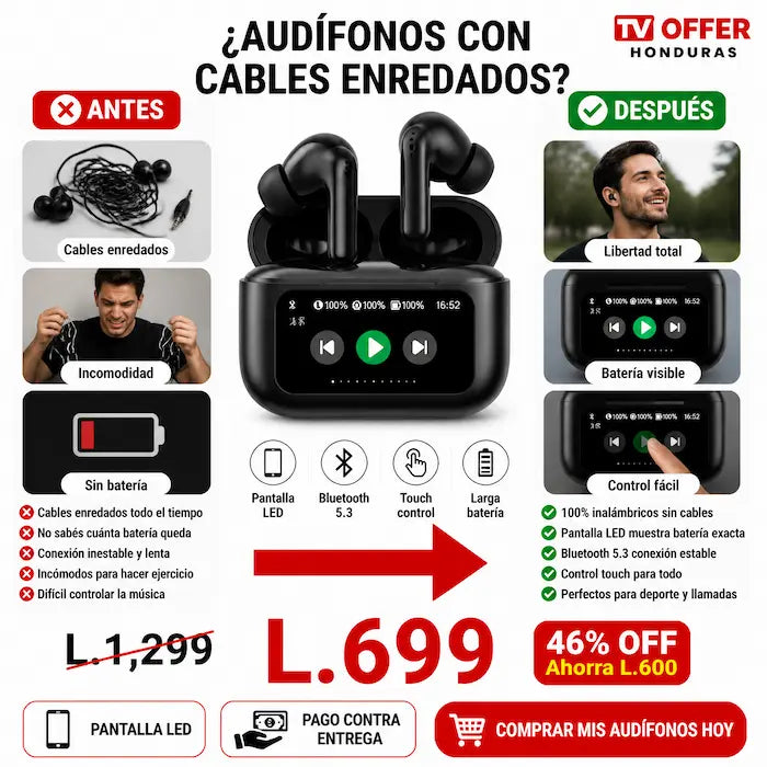 SoundScreen Pro — Audífonos Bluetooth Inalámbricos con Pantalla LED 🎧 | + Garantía