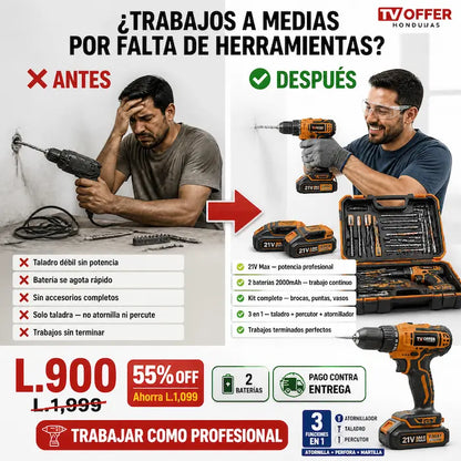 DrillKit Pro — Kit Taladro Multifuncional 21V 3 en 1 🔩 | + Garantía