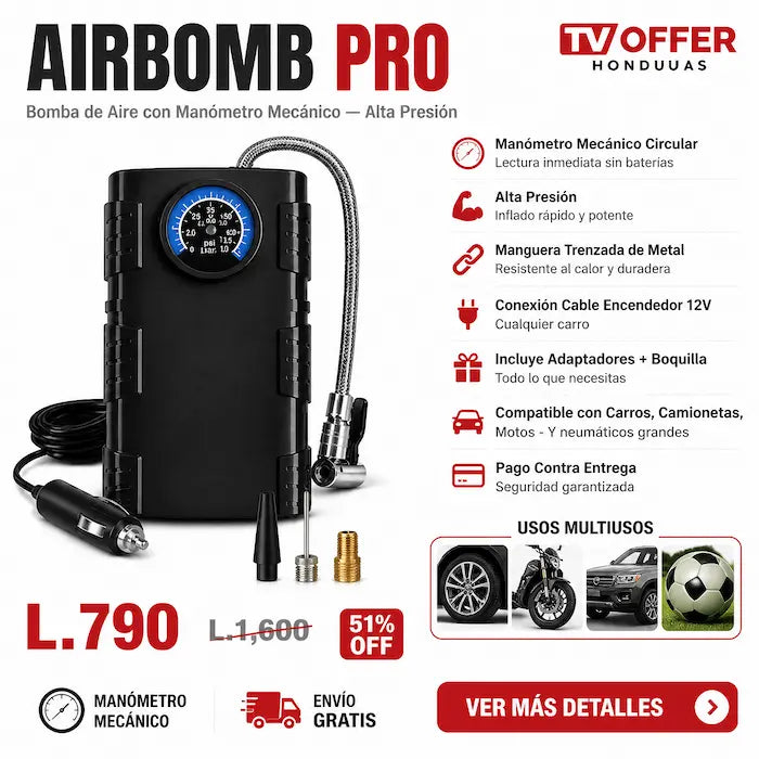 AirBomb Pro — Bomba de Aire con Manómetro Mecánico 🚗 | + Garantía