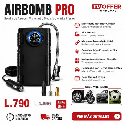 AirBomb Pro — Bomba de Aire con Manómetro Mecánico 🚗 | + Garantía