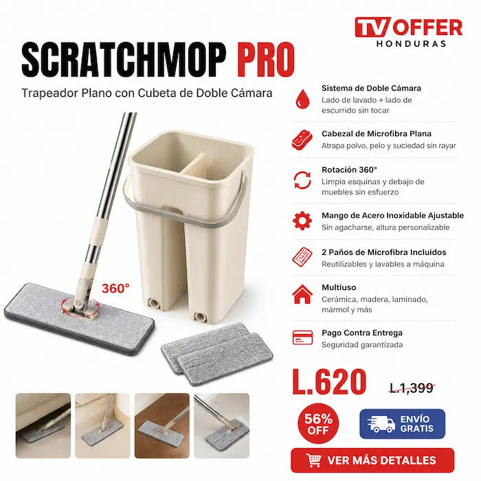 ScratchMop Pro — Trapeador Plano con Cubeta de Doble Cámara 🧹 | + Garantia