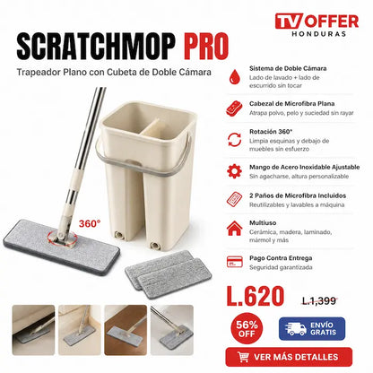 ScratchMop Pro — Trapeador Plano con Cubeta de Doble Cámara 🧹 | + Garantia