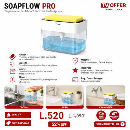 SoapFlow Pro — Dispensador de Jabón 2 en 1 con Portaesponja 🧽 | + Garantía