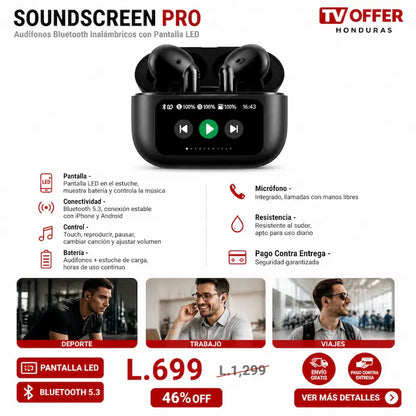 SoundScreen Pro — Audífonos Bluetooth Inalámbricos con Pantalla LED 🎧 | + Garantía