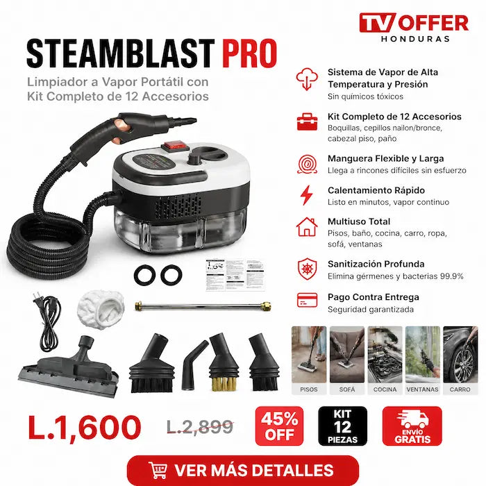 SteamBlast Pro — Limpiador a Vapor Portátil con Accesorios 💨 | + Garantia
