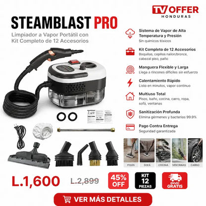 SteamBlast Pro — Limpiador a Vapor Portátil con Accesorios 💨 | + Garantia