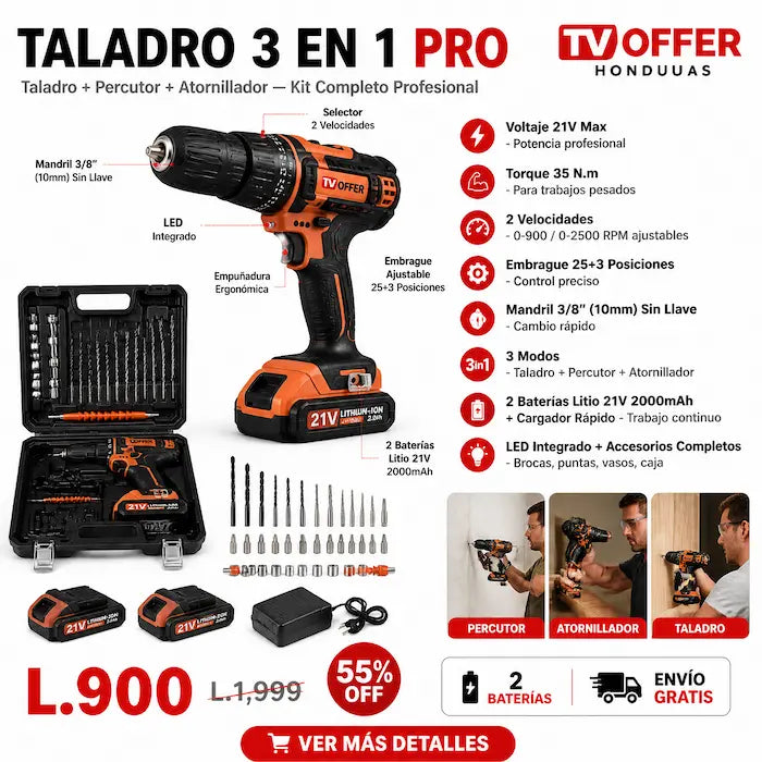 DrillKit Pro — Kit Taladro Multifuncional 21V 3 en 1 🔩 | + Garantía