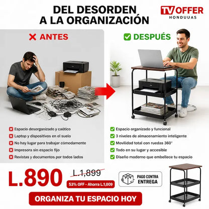 RollDesk Pro — Mesa Auxiliar con Ruedas y Estantes 🪑 | + Garantía